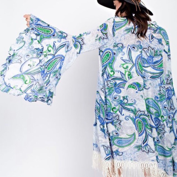 ☀️BLUE PAISLEY BOHO FLARE SLEEVES CARDIGAN - Picture 3 of 8